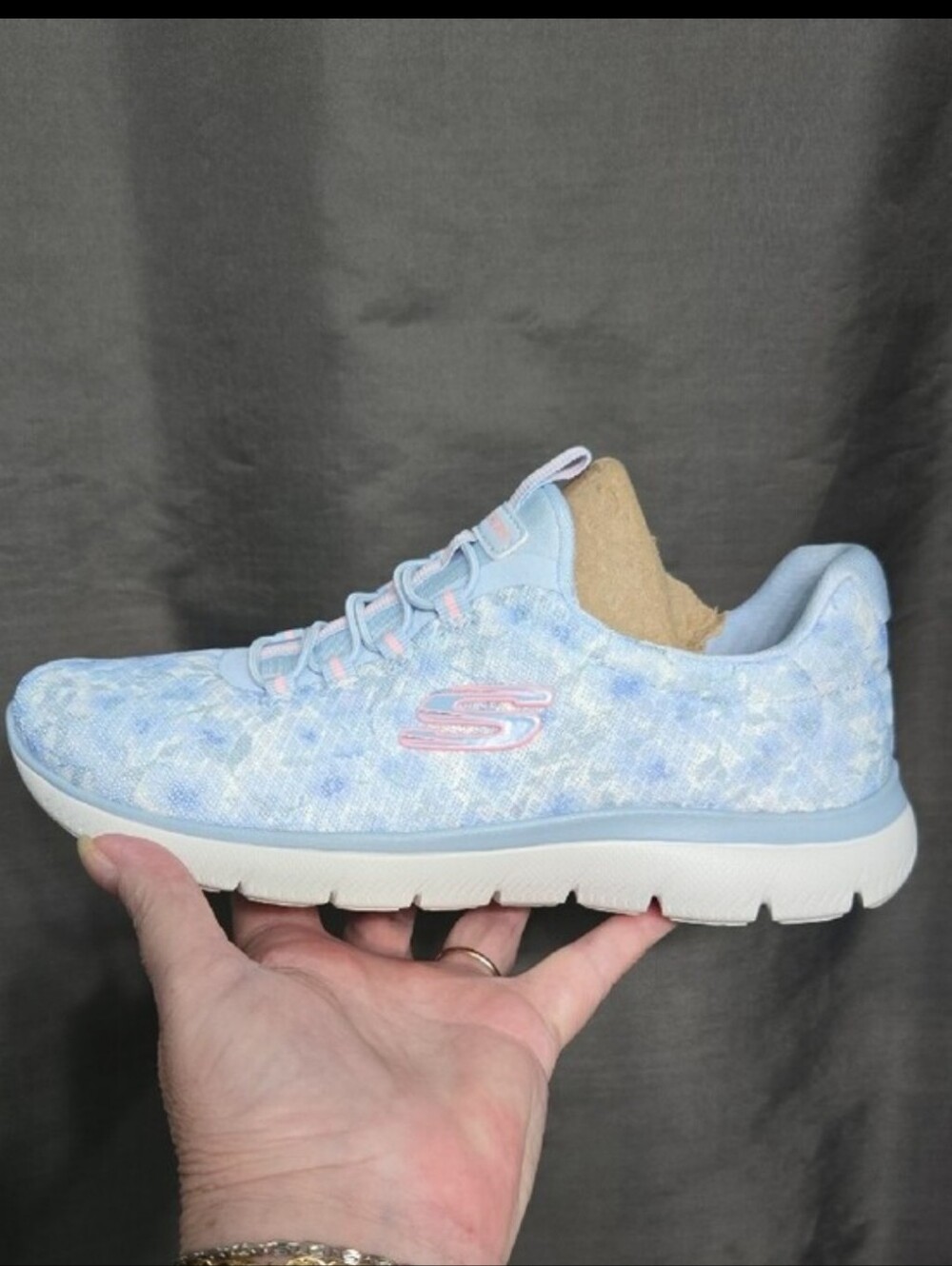 Skechers Women's Light Blue & Pink Knit Slip-On Sneakers